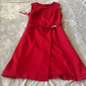 WHBM belted sleeveless flare dress